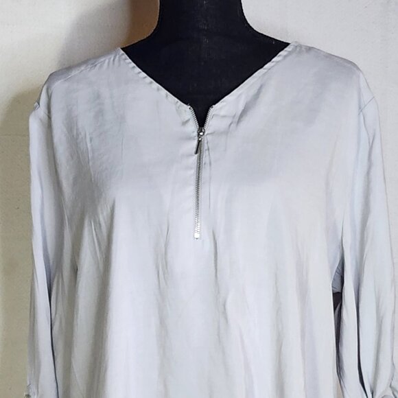 Chico's Gray Quarter Zip Modal Poly Tab Sleeve Pullover Blouse Chico Sz 3 US XL - Picture 2 of 16